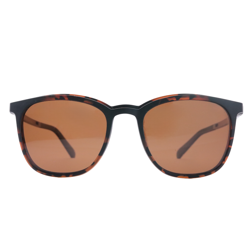 OpteLux OJO196 classic clip-on sunglasses with black and tortoise frame and brown lenses – front view