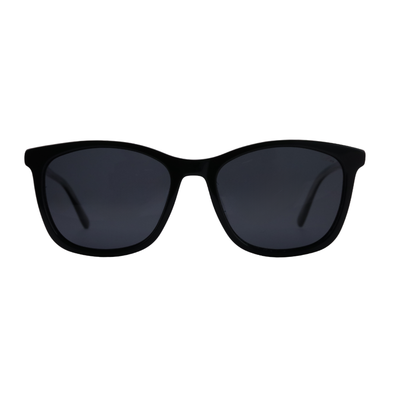 Front view of OpteLux OJO534C3 black clip-on sunglasses with polarized lenses