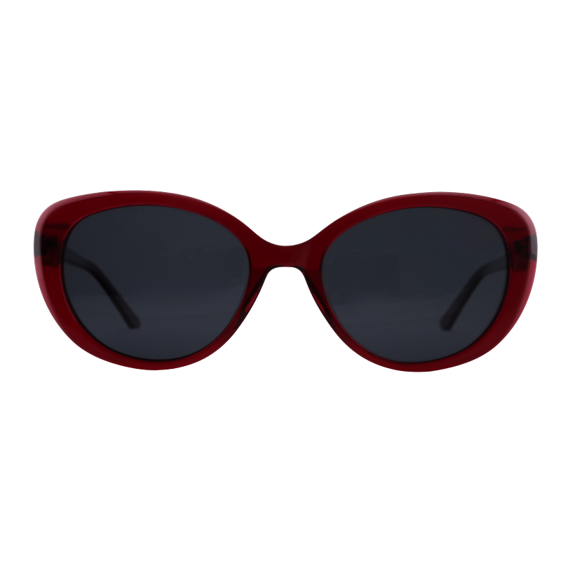Optelux OJO6942 vintage sunglasses – deep red oval frame, dark lenses, front view