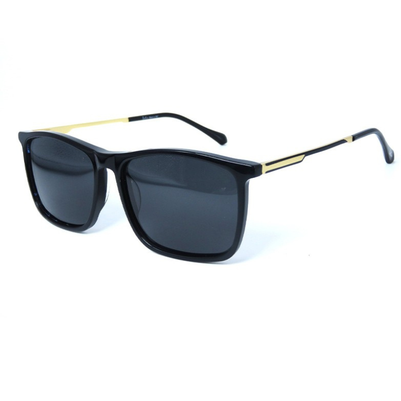 OpteLux OJO7811 square sunglasses – glossy black front, dark-grey lenses, gold-tone metal temples