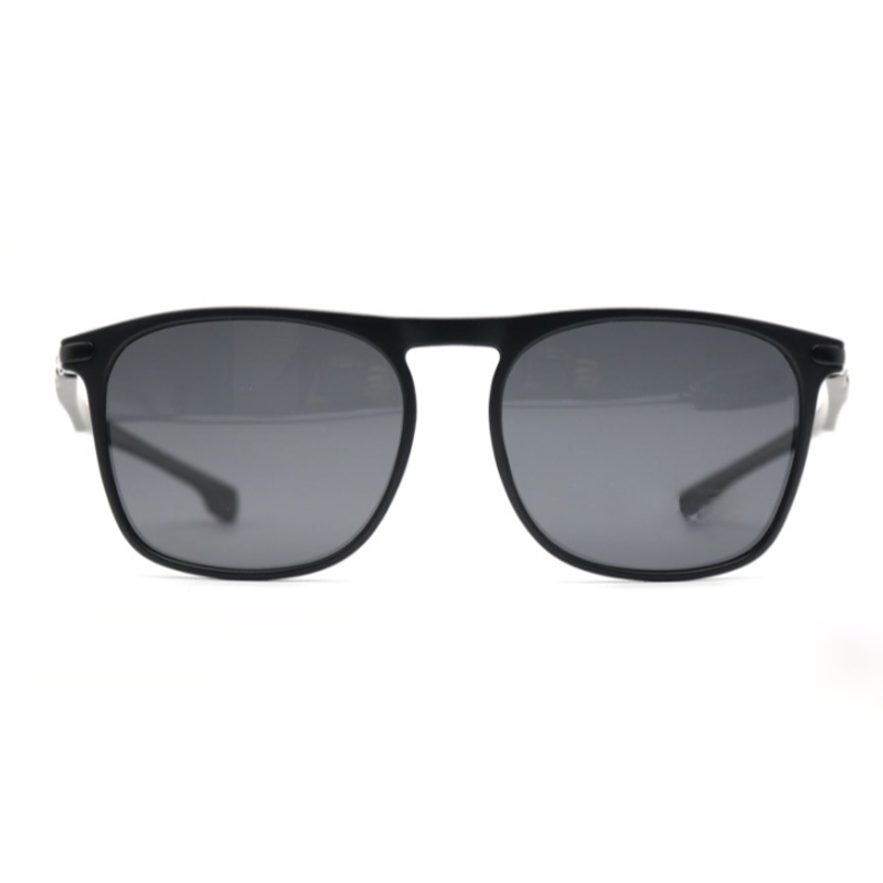 Polarized Browline Sunglasses OJO828 with black frame and grey lenses – front view