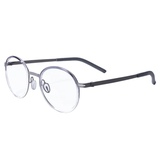OpteLux OHN278 round eyeglass frames in clear grey with dark temples – right angle