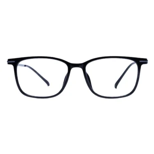 Frontal view of OpteLux OYH84010 Executive Square Eyeglasses in black acetate frame