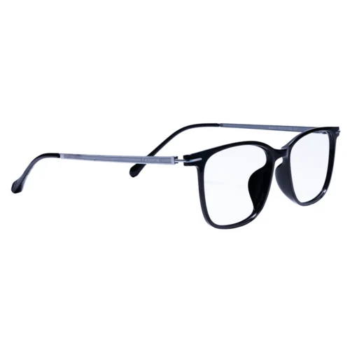 Three-quarter angle of OpteLux OYH84010 Executive Square Eyeglasses with black frame and silver arms