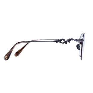 Side profile of titanium OpteLux OSZCN079 round frames with ornate temple design