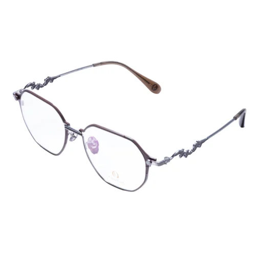 Premium titanium round frames OpteLux OSZCN079 in a high-angle view