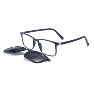 Clip-On Sunglasses OJO199 with matte navy optical frame and detachable dark grey sun clips
