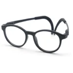 Black kids’ browline glasses OpteLux OLB7203 front view with flexible temples