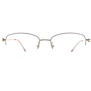 Front view of titanium half-rim glasses in soft brown and gold finish for business wear