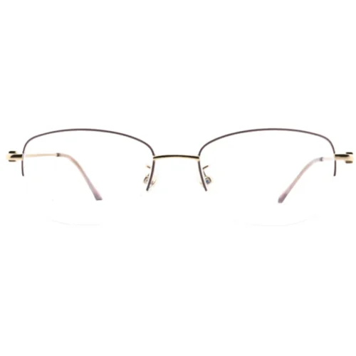 Front view of titanium half-rim glasses in soft brown and gold finish for business wear