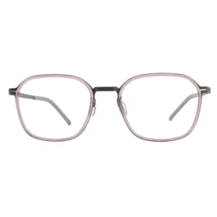 OpteLux OHN279 crown glasses front view with soft rose rim and dark grey temples