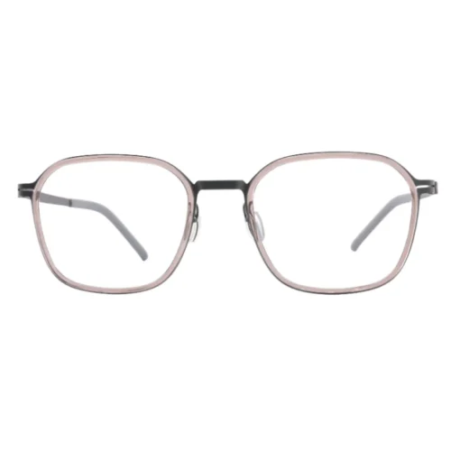 OpteLux OHN279 crown glasses front view with soft rose rim and dark grey temples