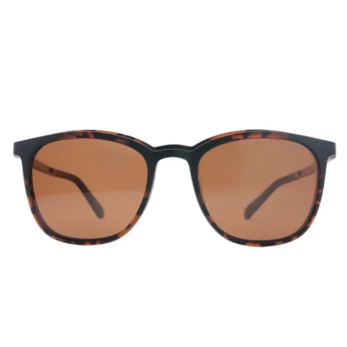 OpteLux OJO196 classic clip-on sunglasses with black and tortoise frame and brown lenses – front view