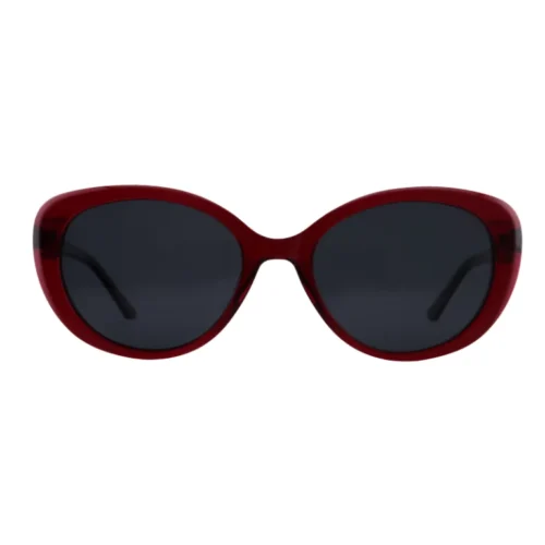 Optelux OJO6942 vintage sunglasses – deep red oval frame, dark lenses, front view
