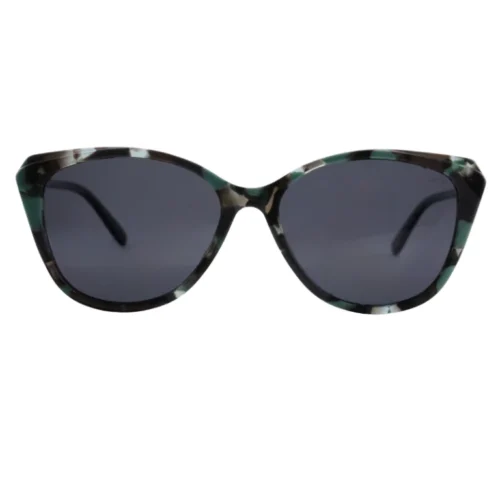 Optelux OJO6952 cat-eye sunglasses, marbled green–black front with dark lenses