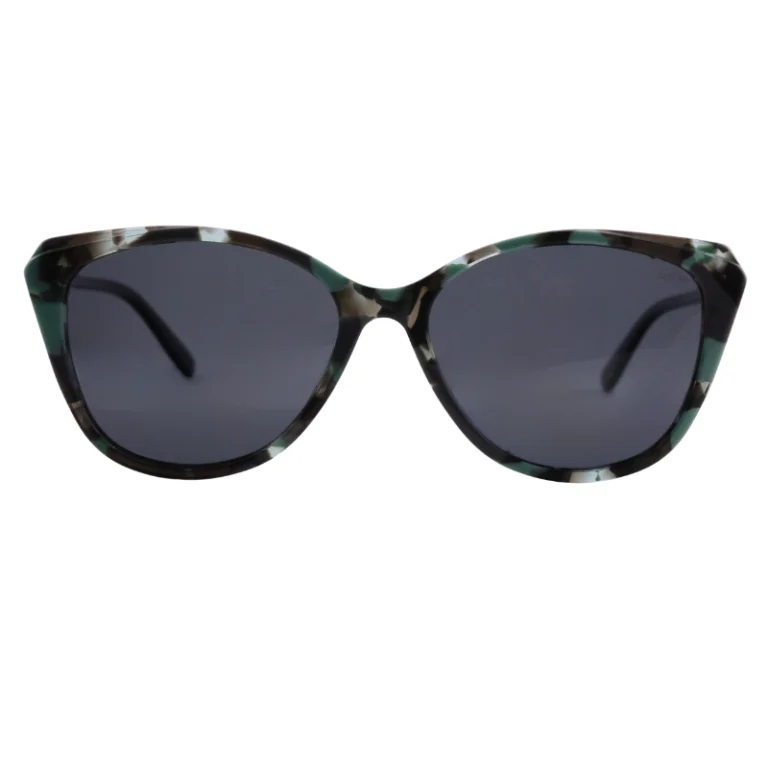 Optelux OJO6952 cat-eye sunglasses, marbled green–black front with dark lenses