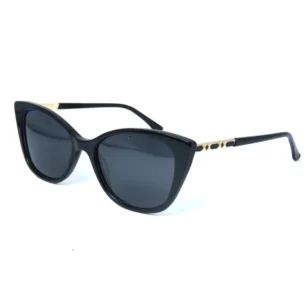 OpteLux OJO7828 black cat-eye sunglasses with gold-detailed temples – front angle