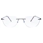 Front view of OpteLux OJY001 lightweight semi rimless glasses in black acetate front