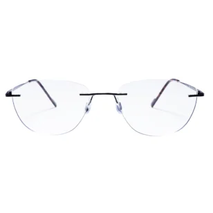 Front view of OpteLux OJY001 lightweight semi rimless glasses in black acetate front