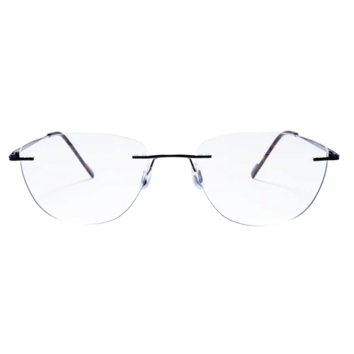 Front view of OpteLux OJY001 lightweight semi rimless glasses in black acetate front