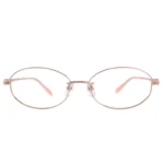 Optelux OKA8201 round glasses frames front view with slim rose-gold metal rim and soft pink temple tips