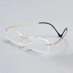 OpteLux ONC1621 rimless glasses with ultra-light rectangular lenses – angled executive view