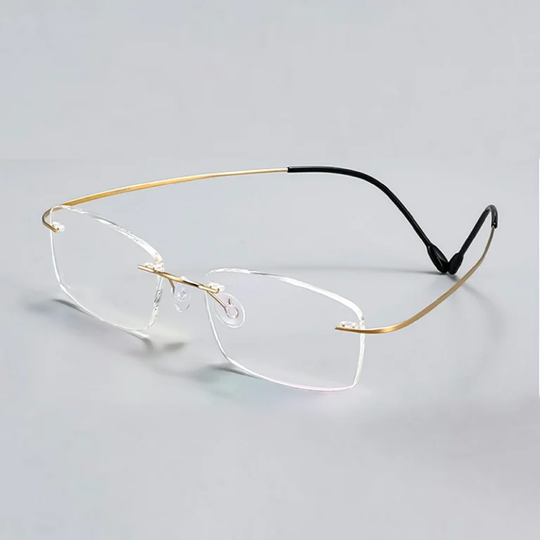 OpteLux ONC1621 rimless glasses with ultra-light rectangular lenses – angled executive view