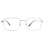 Optelux ONC6989 square frame glasses front view in sleek silver metal