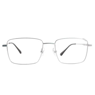 Optelux ONC6989 square frame glasses front view in sleek silver metal