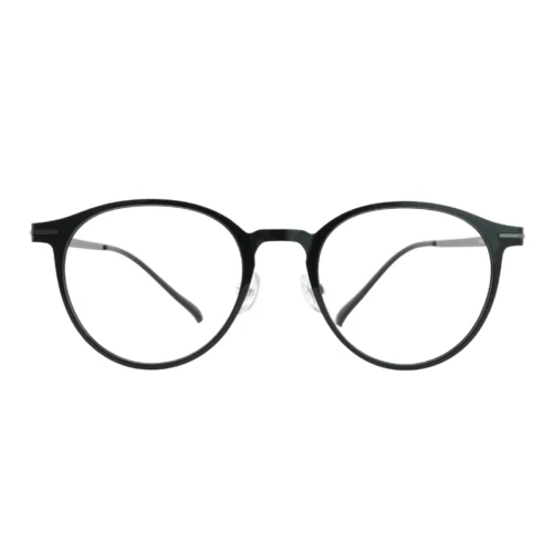 OpteLux OYH8403 lightweight titanium round glasses, dark executive front view