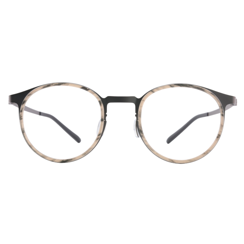OpteLux OHN310 titanium Boston eyeglasses – front view with marble-patterned rims