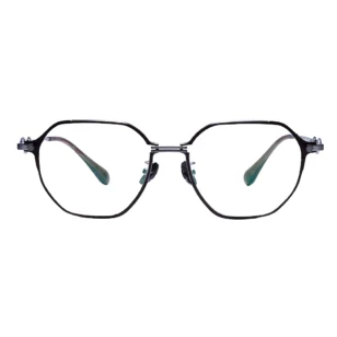 Front view of OpteLux OSZCN079 business class titanium round frames with black finish