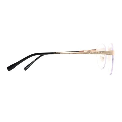Side profile of OpteLux OJY002 rimless circle glasses in Light Gold Alloy.