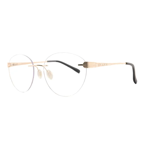 OpteLux OJY002 rimless circle glasses in Champagne Gold Alloy, 3/4 angle.