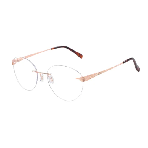 OpteLux OJY002 rimless circle glasses in Rose Champagne Alloy.