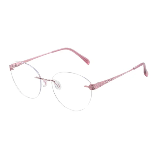 OpteLux OJY002 rimless circle glasses in Soft Pink Alloy.