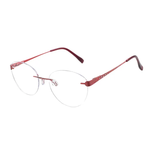 OpteLux OJY002 rimless circle glasses in Crimson Red Alloy.
