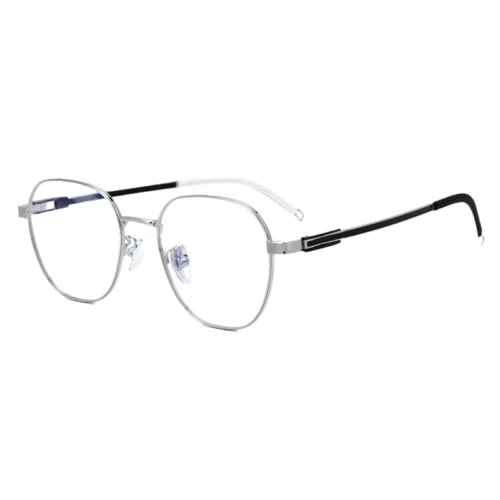 Black and silver variation of OpteLux OJO623 round glasses frames in premium business-class style.