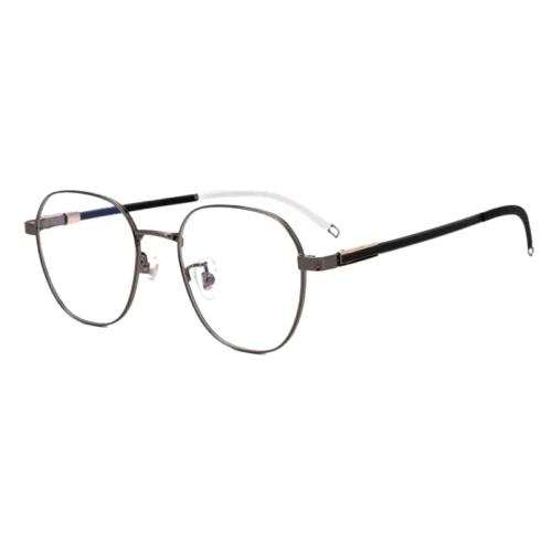 Gunmetal variation of OpteLux OJO623 premium round glasses frames with modern metal execution.
