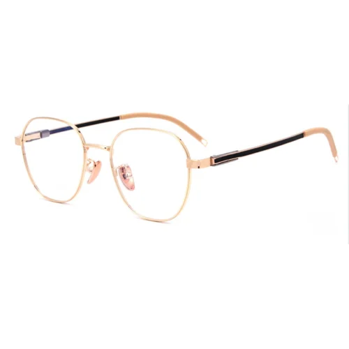 Gold variation of OpteLux OJO623 luxury round glasses frames with lightweight metal construction.