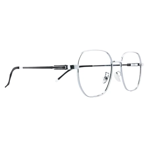 45-degree angle of OpteLux OJO615 silver crown eyeglasses with premium finishing.