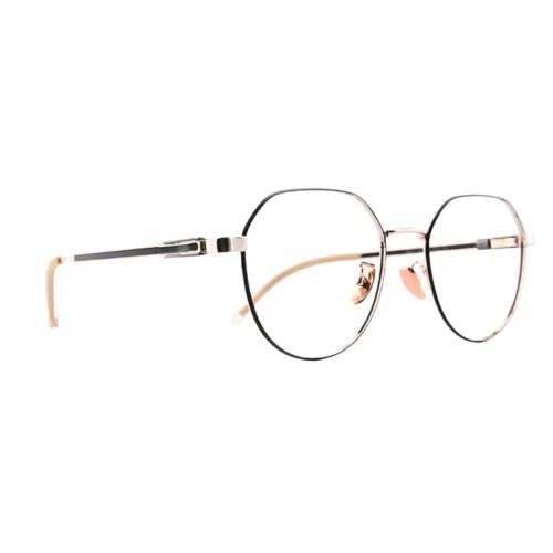 OpteLux OJO617 crown glasses – three-quarter view in black with rose-gold details