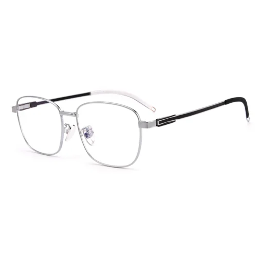 Optelux OJO620 silver square-frame glasses with black and white temples