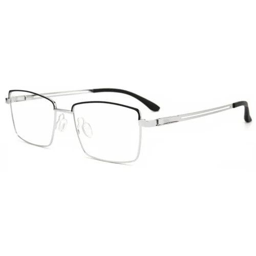 OpteLux OJO184 square glasses three-quarter view in bright metallic silver finish
