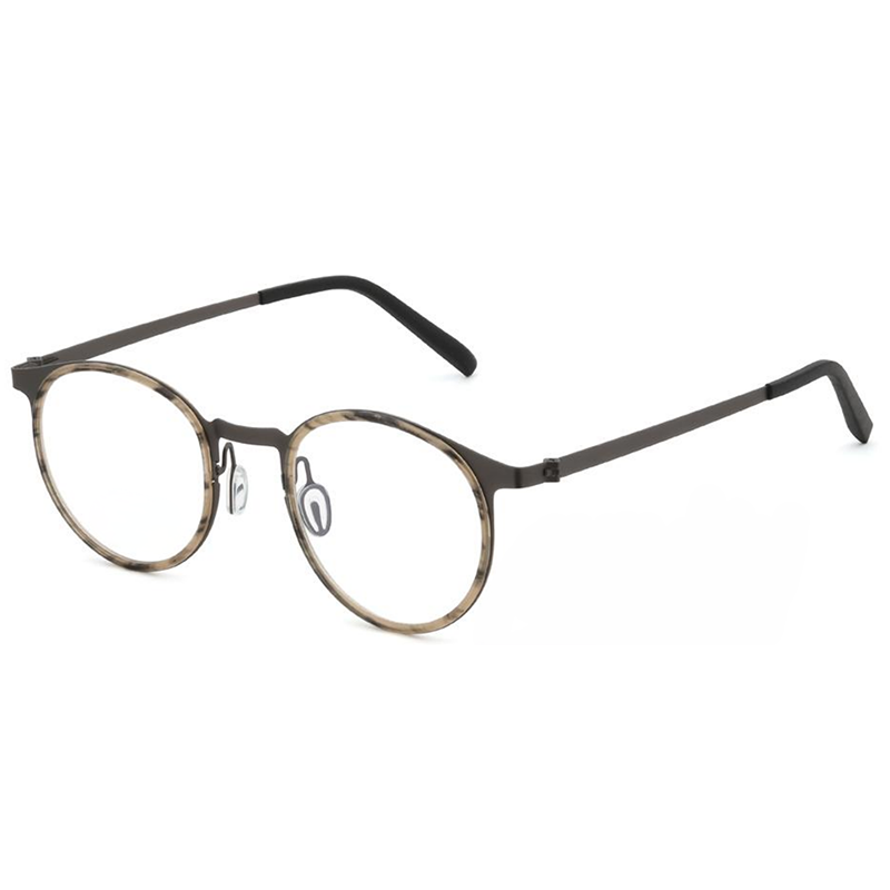 OpteLux OHN310 titanium Boston eyeglasses – angled patterned-rim variant