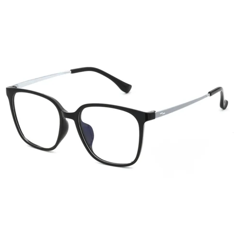 Matte black square glasses for men – OpteLux OHN606 with silver titanium arms
