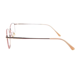 Side view of OpteLux OGL702 round eyeglasses with rose-gold temples