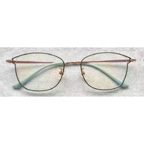 OpteLux OGL702 round eyeglasses with dark front rim and mint-green temples
