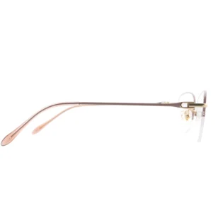 Side view of slim titanium half-rim glasses with brown arm and gold hinge detail