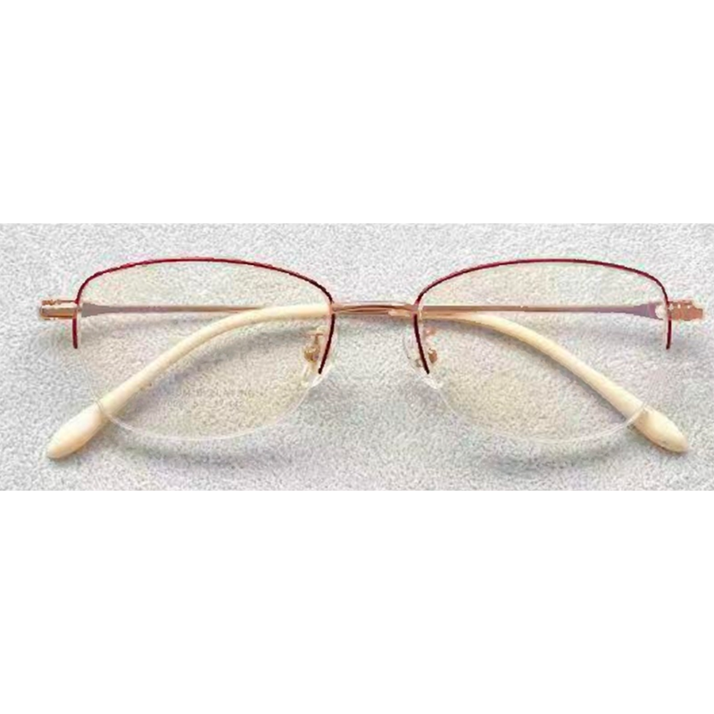 Front view of red line half-rim glasses with ivory curved temples